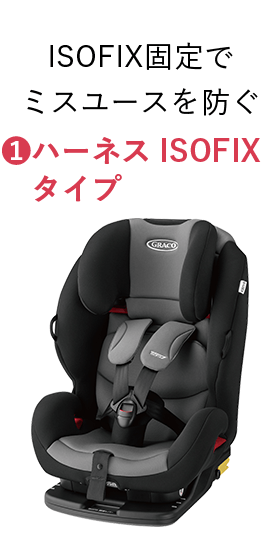 ISOFIX固定でミスユースを防ぐ （1）ハーネス ISOFIXタイプ